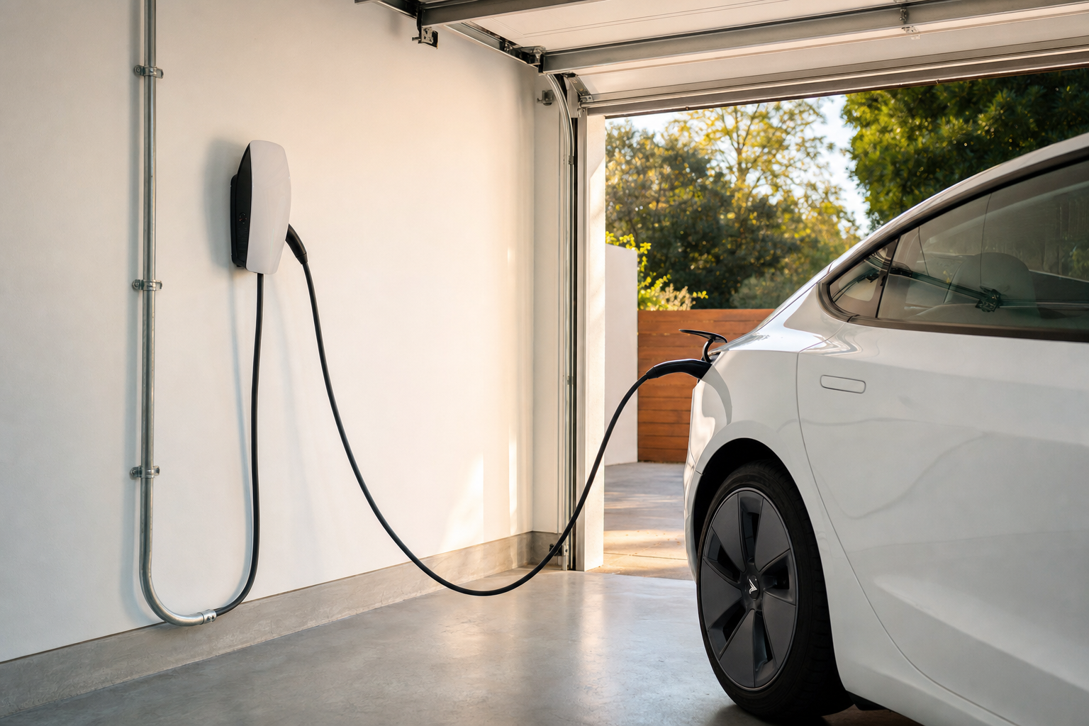 Level 2 EV charger installed in a residential garage